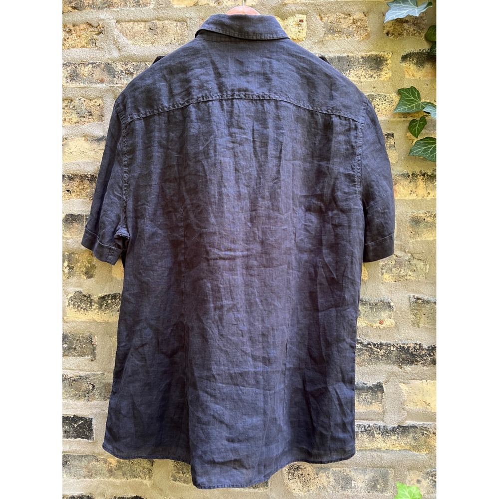 Armani Collezioni Men's 100% Linen Utility Charcoal Gray Shirt Sz L NWT - Picture 6 of 7